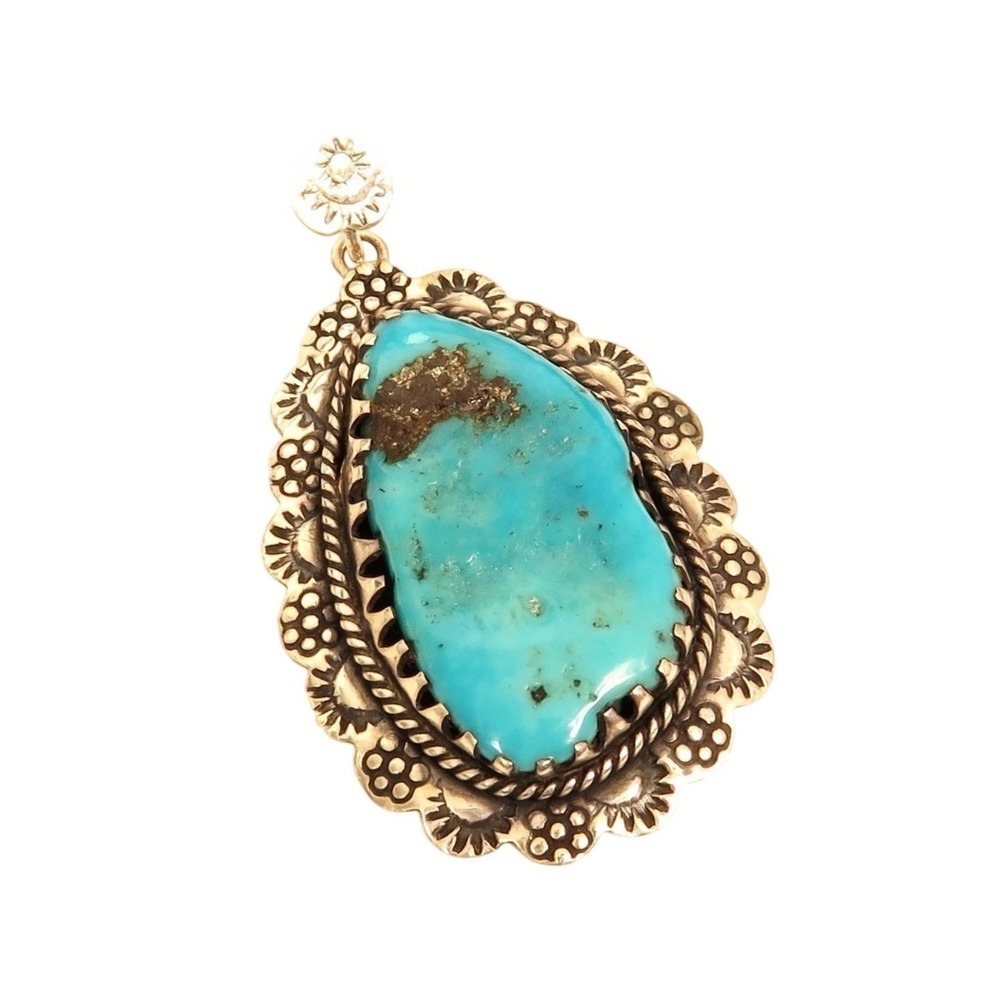 Stunning Large Southwestern Turquoise Gem Sterling Silver 925 Necklace Pendant - Picture 3 of 6